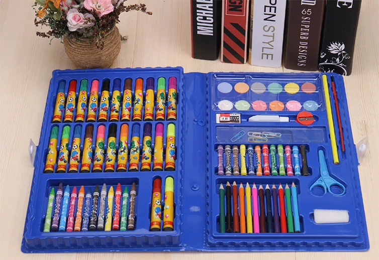 86 Pieces of Children′s Painting Gift Set Stationery Set for Students′ Stationery Box Art, Watercolor Pen, Paintbrush,