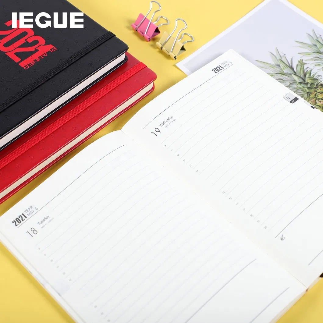 Academic Year 2021 Black Monthly Pocket Hardcover Stationery A5 Custom Print Notebook Weekly Planner with Elastic