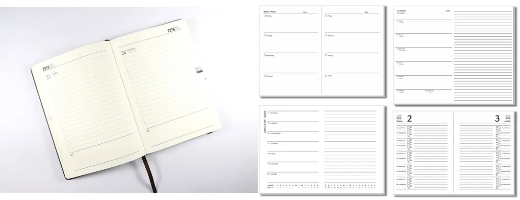 Academic Year 2021 Black Monthly Pocket Hardcover Stationery A5 Custom Print Notebook Weekly Planner with Elastic