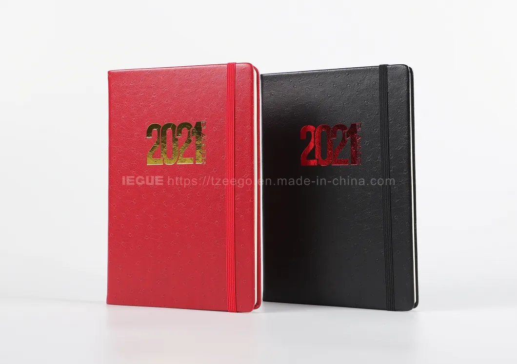 Academic Year 2021 Black Monthly Pocket Hardcover Stationery A5 Custom Print Notebook Weekly Planner with Elastic