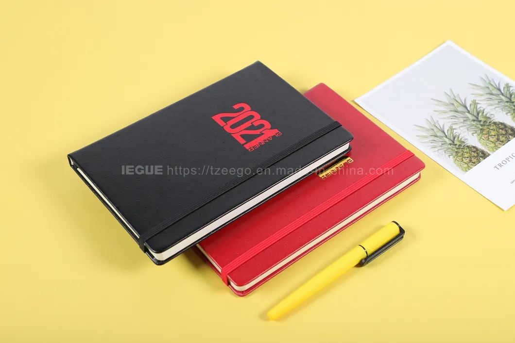 Academic Year 2021 Black Monthly Pocket Hardcover Stationery A5 Custom Print Notebook Weekly Planner with Elastic