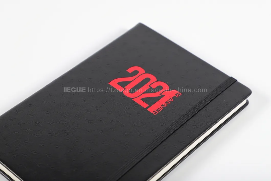 Academic Year 2021 Black Monthly Pocket Hardcover Stationery A5 Custom Print Notebook Weekly Planner with Elastic