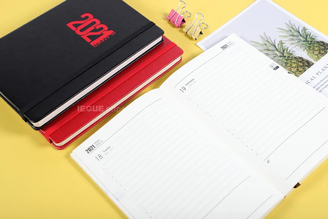 Academic Year 2021 Black Monthly Pocket Hardcover Stationery A5 Custom Print Notebook Weekly Planner with Elastic