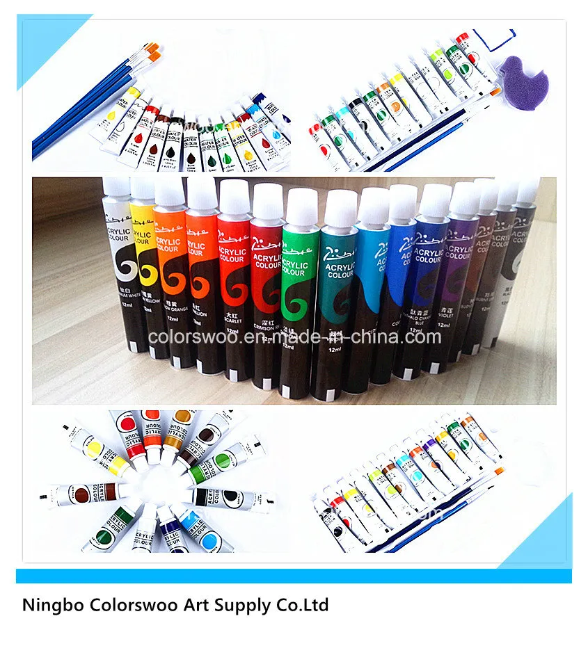 Art Supply 12ml*12 Colors Non Toxic Acrylic Paint in Aluminium Tube for Drawing