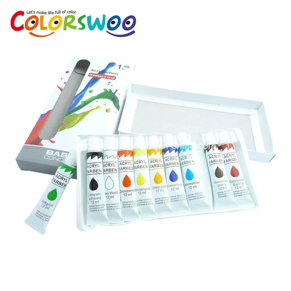 Art Supply 12ml*12 Colors Non Toxic Acrylic Paint in Aluminium Tube for Drawing