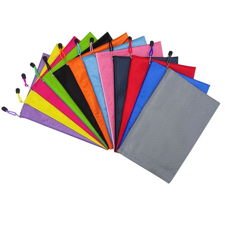 Durable Oxford Zipper Pencil Bag Multi-Functional File Pocket Documents Pouch Holder