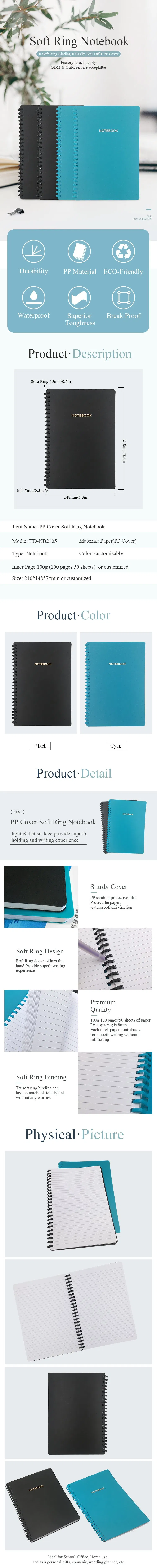 Exercise Book Office Writing Book Custom Logo Printing A5 Square Supple Spiral Notepad