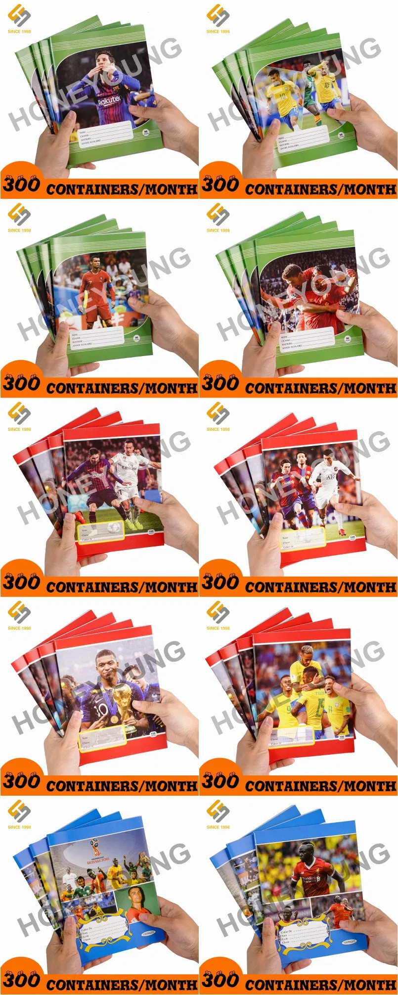 Factory Wholesale Colorful Football Star Softcover A4/A5 School Exercise Book