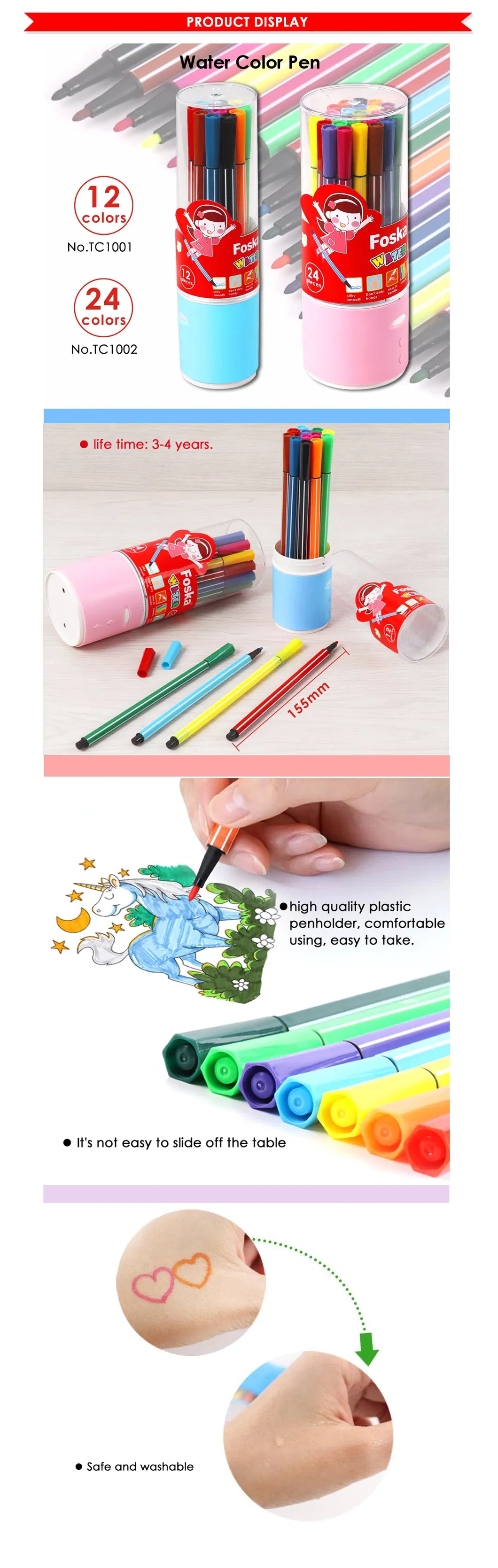 Foska New Design Good Quality Drum Packing Water Color Pen