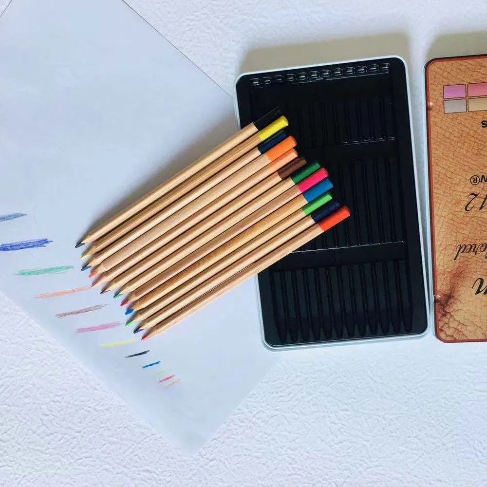 High Quality 12 Colors Wood Hb 7inch Color Pencils with Tin Box