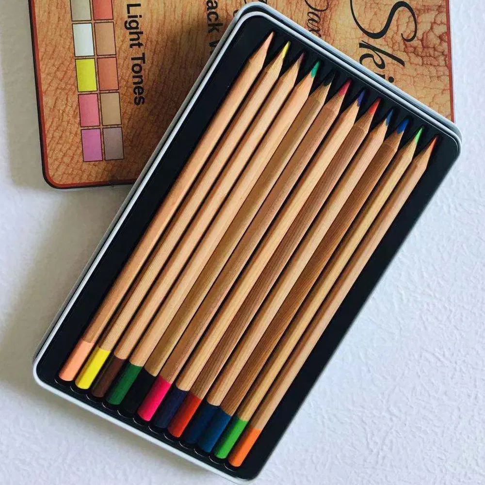 High Quality 12 Colors Wood Hb 7inch Color Pencils with Tin Box