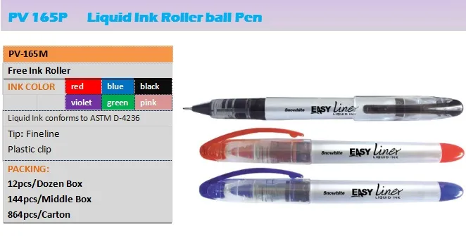 Logo Pen Office Supply Quick Dry Ink Snowhite Roller Pen Assorted Color