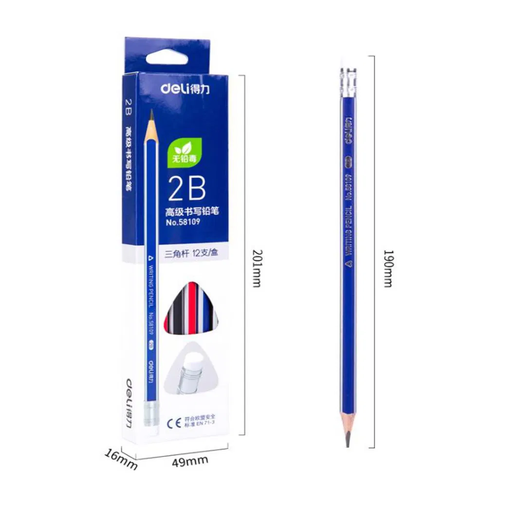Non-Toxic Linden Wood Black Lead Sketch Pencil with Eraser