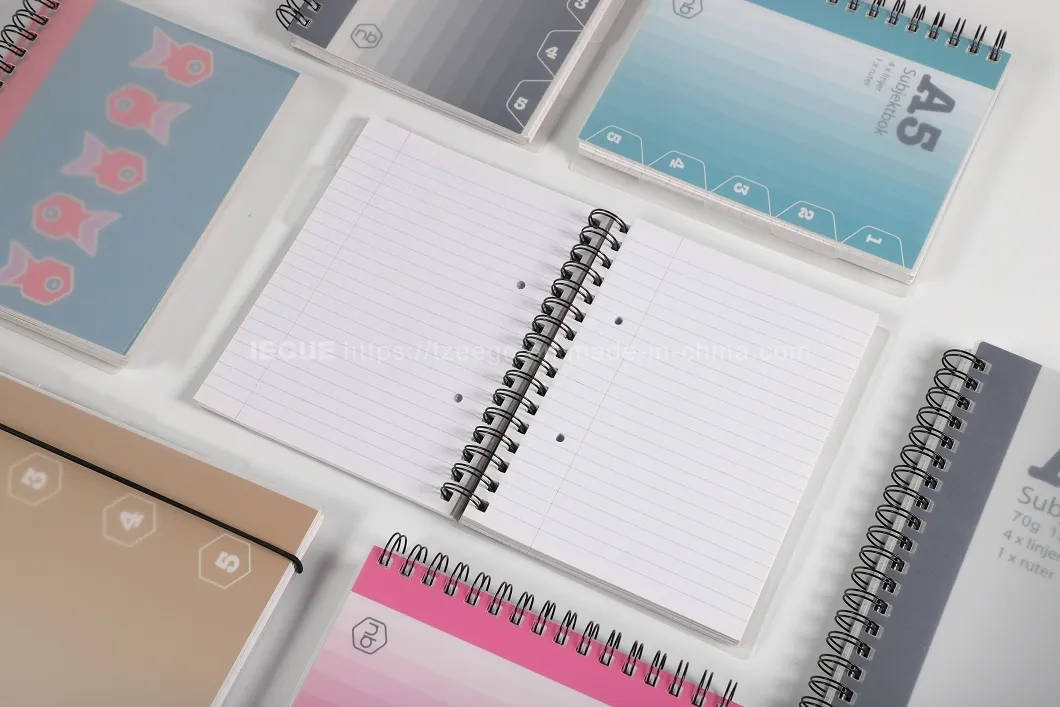 Office Supplies Hardcover Perforated Pages Plastic PP Custom Printing A4 A5 A6 B5 Spiral Notebook with Subjects