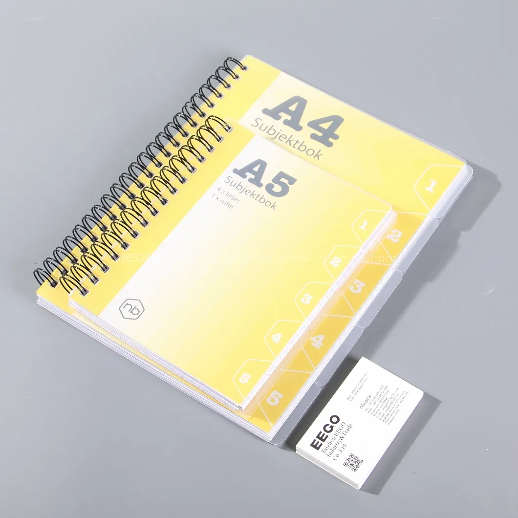Office Supplies Hardcover Perforated Pages Plastic PP Custom Printing A4 A5 A6 B5 Spiral Notebook with Subjects