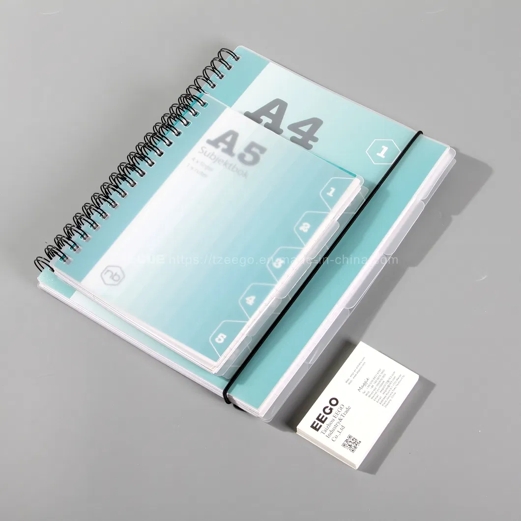 Office Supplies Hardcover Perforated Pages Plastic PP Custom Printing A4 A5 A6 B5 Spiral Notebook with Subjects