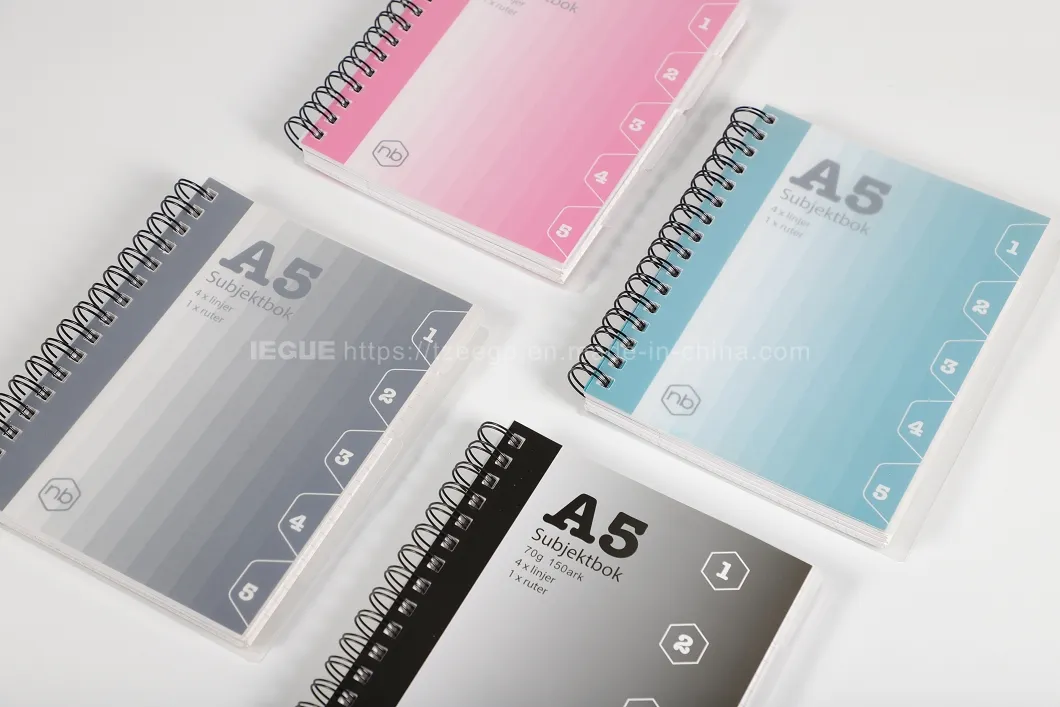 Office Supplies Hardcover Perforated Pages Plastic PP Custom Printing A4 A5 A6 B5 Spiral Notebook with Subjects