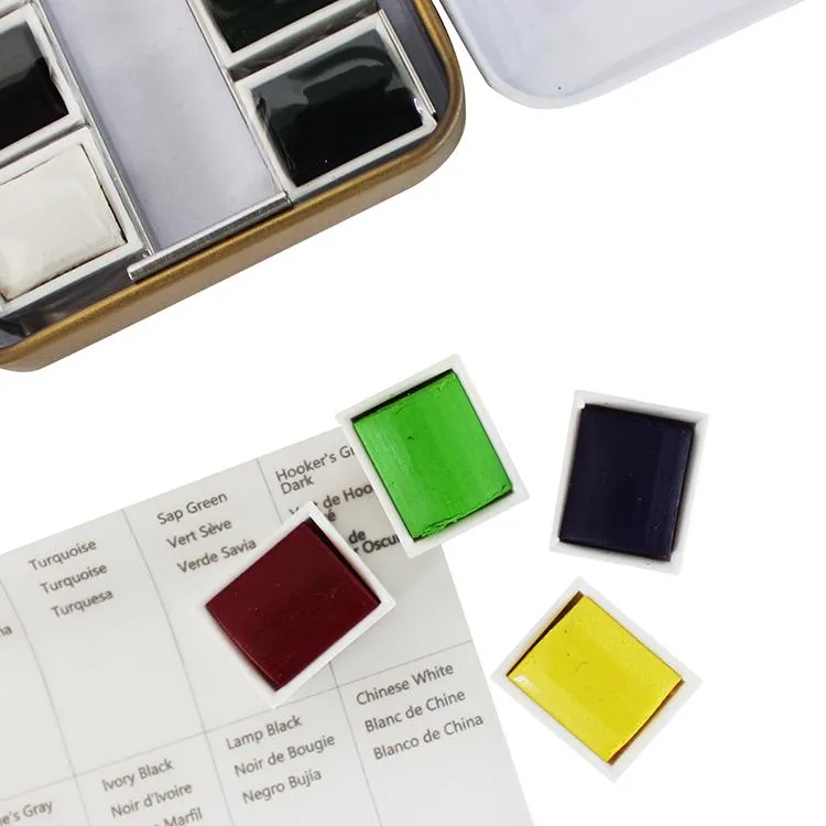 Portable 12 / 24/48 Half Pans Storage Artist Paint Case Tin Solid Watercolor Metal Palette Box Set