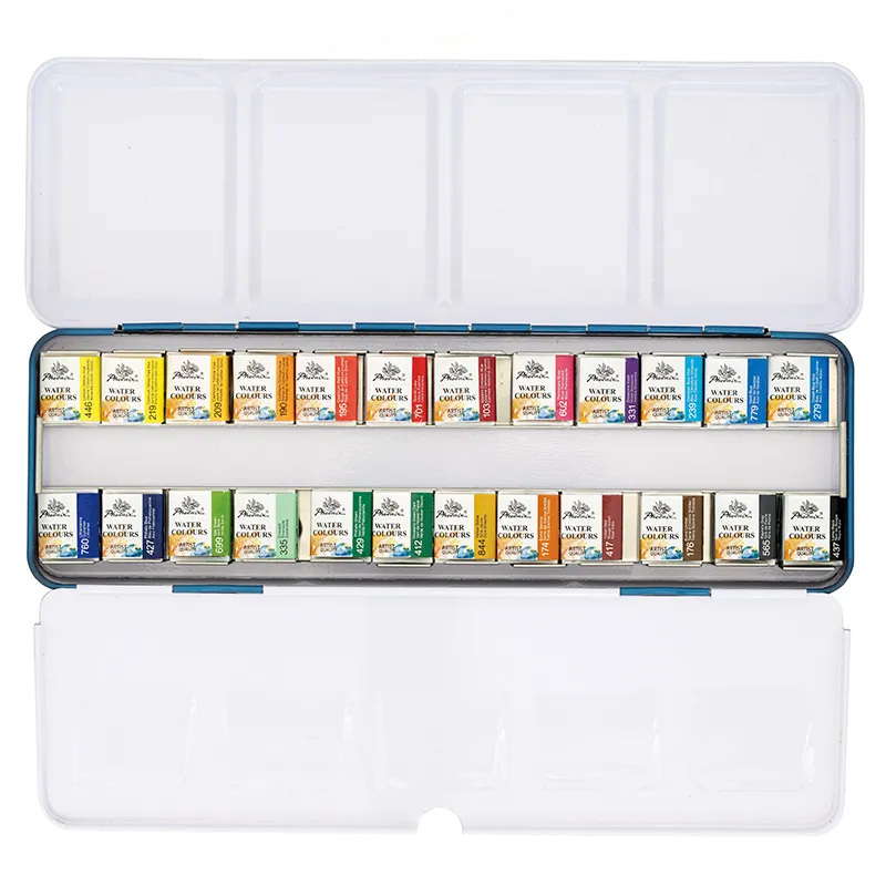Portable 12 / 24/48 Half Pans Storage Artist Paint Case Tin Solid Watercolor Metal Palette Box Set