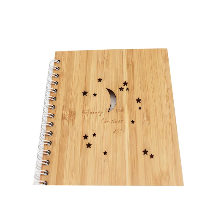 Wood Bamboo Cover A5 Notebook Spiral Notepad with Pen 70 Sheets Recycled Lined Paper