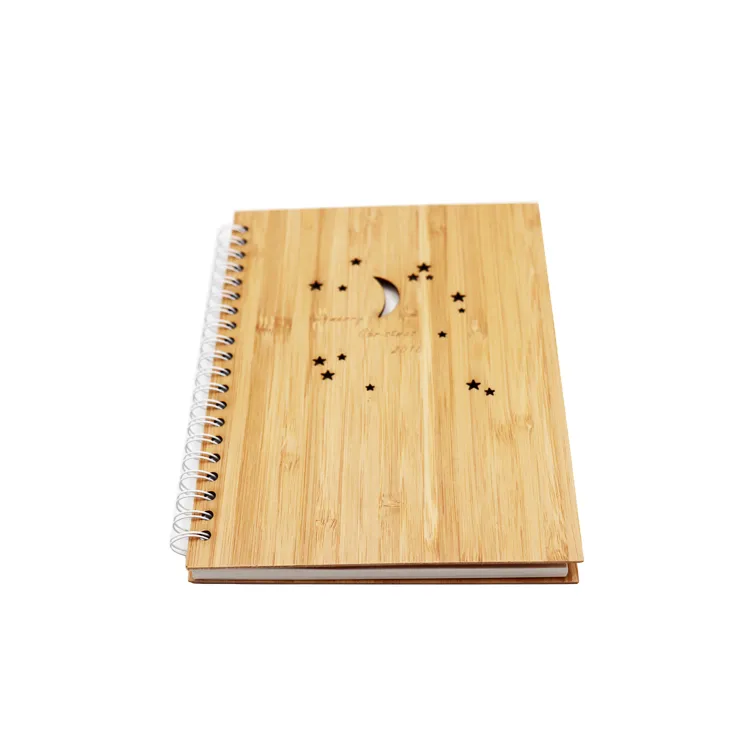 Wood Bamboo Cover A5 Notebook Spiral Notepad with Pen 70 Sheets Recycled Lined Paper