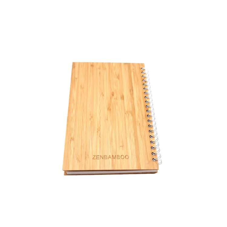 Wood Bamboo Cover A5 Notebook Spiral Notepad with Pen 70 Sheets Recycled Lined Paper