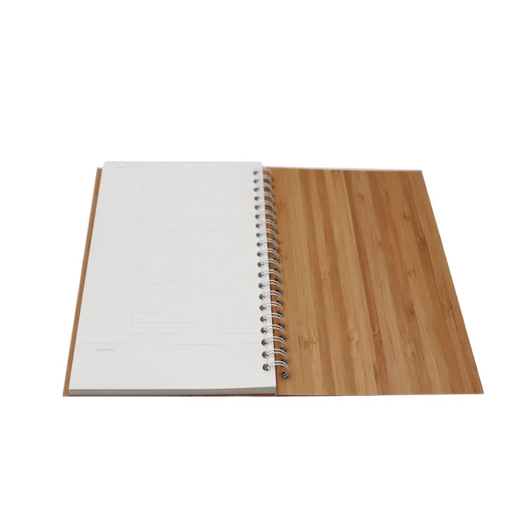 Wood Bamboo Cover A5 Notebook Spiral Notepad with Pen 70 Sheets Recycled Lined Paper
